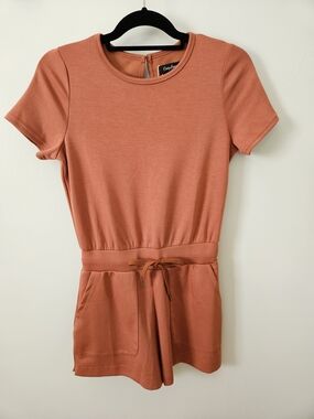 NWT Short-Sleeve Rust Orange Romper with Drawstring Waist